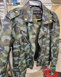 Green faux leather camo jacket, sz L