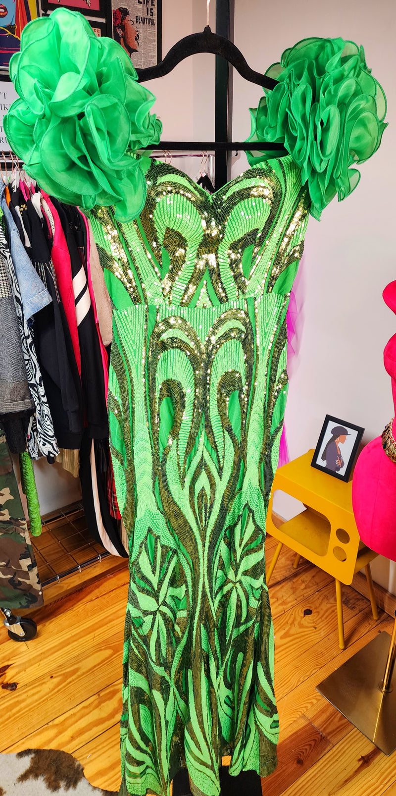 The "Goddess Of Glam" Green Sequin Evening Dress