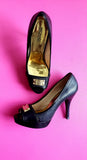 The "Such A Freakin' Lady" Leather Pumps W/ Gold Nameplate