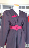 The "Lady Harlem" Burgundy & Black Pinstriped Wrap Dress